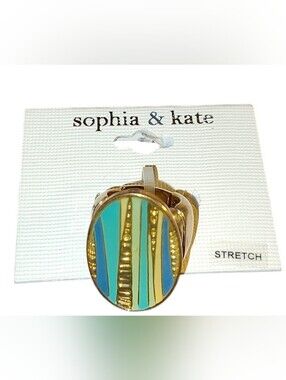 Sophia & Kate Gold Stretch Ring with Teal & Blue Enamel Stretchable